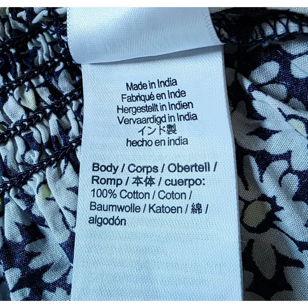 J. Crew XXL Smocked Peplum Top Navy White Floral‎ Puff Slv Square Neck 2X NEW